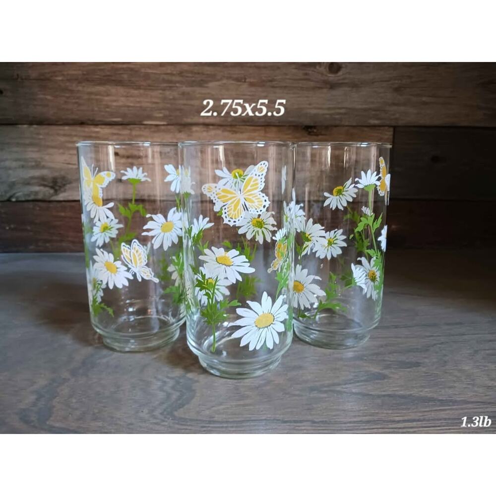 Libbey Floral Glasses with Yellow and Green Accents